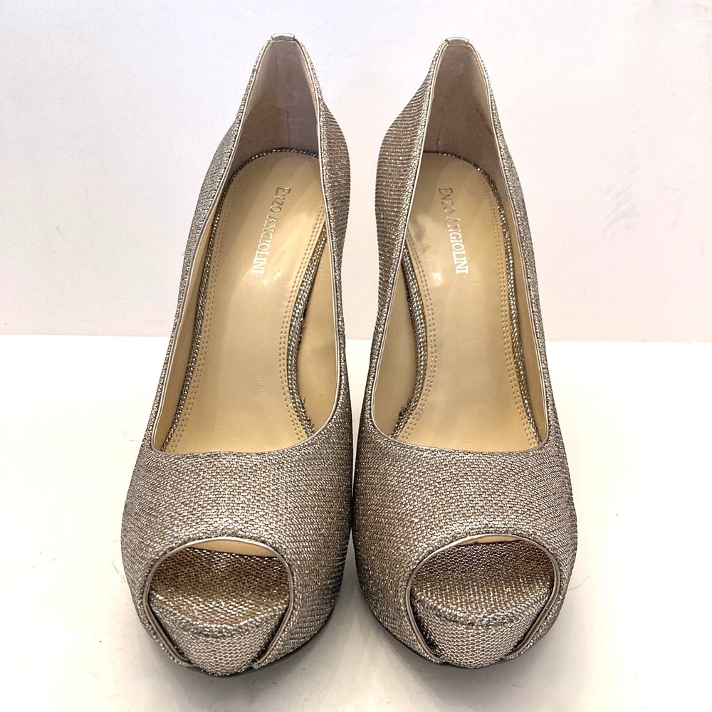 Enzo Angiolini Peep Toe‎ Platform Heels Eatanen Champagne Gold Sparkle Women 10M - Picture 10 of 11